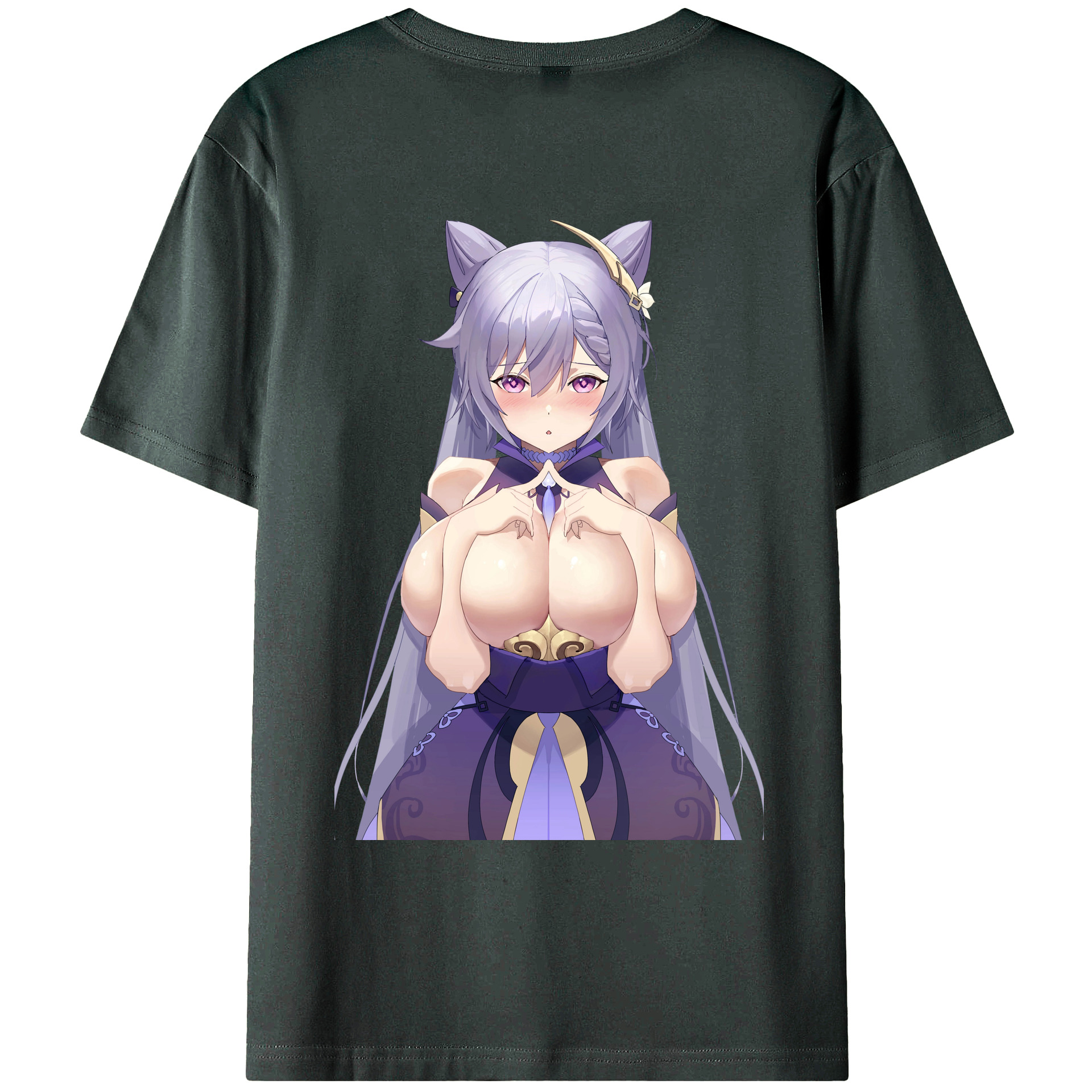 げんし神 刻晴 こくせい genshin Kokusei 綿100％ メンズ半袖Tシャツ（バックプリント） 通気性